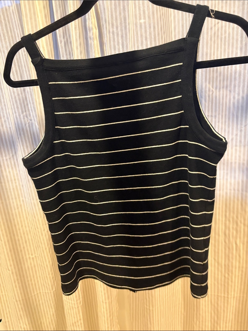 Ann Taylor Black and White Striped Knit Tank with Gold Buttons - Picture 3 of 3